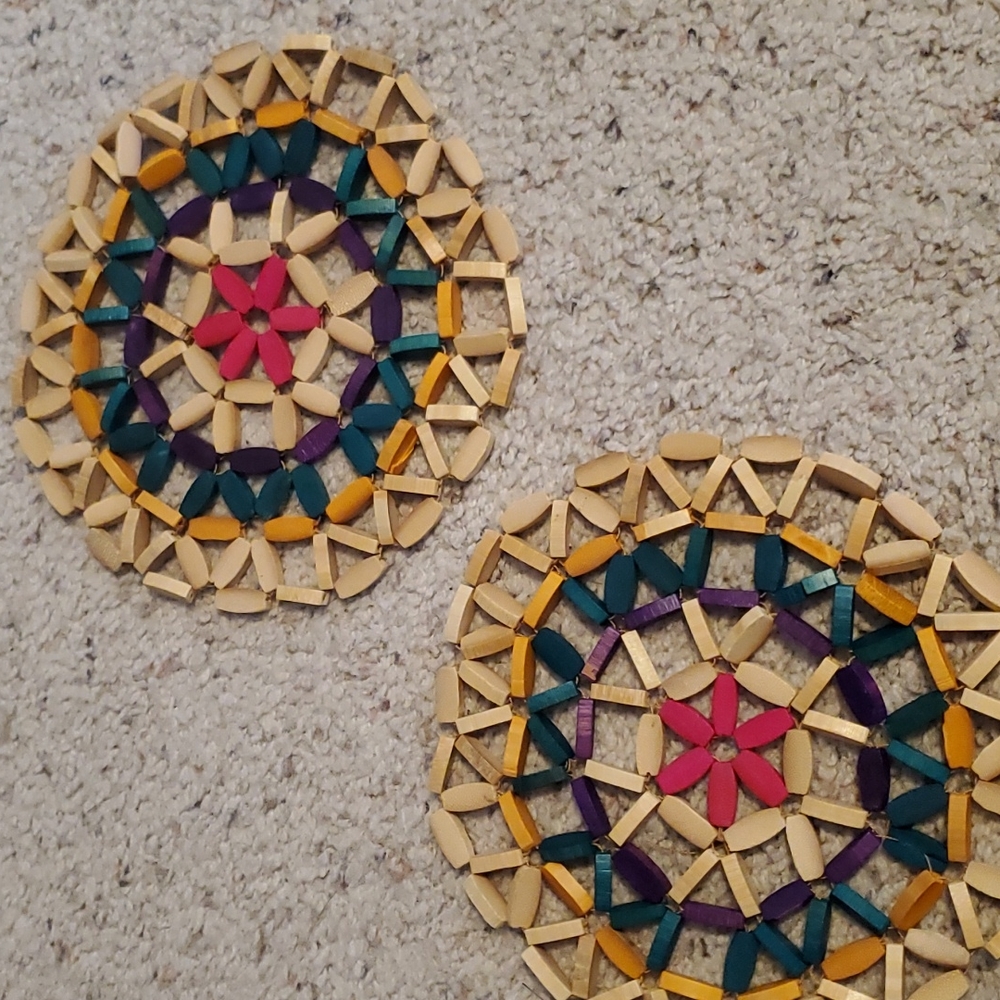 Set of 2 Wood Multi-colored Round Trivets
